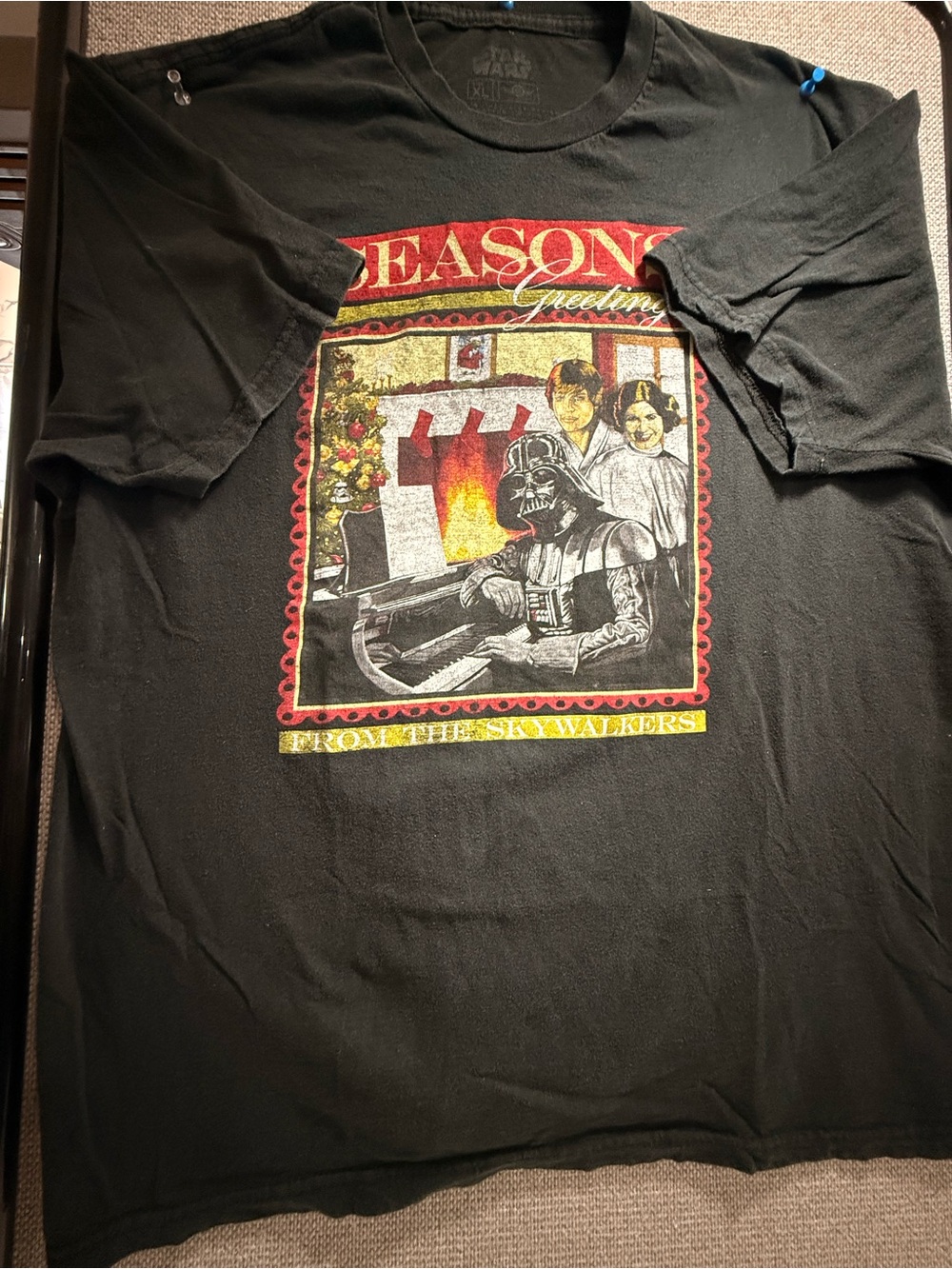 Star Wars Black Tee with Red & Yellow Holiday Graphic